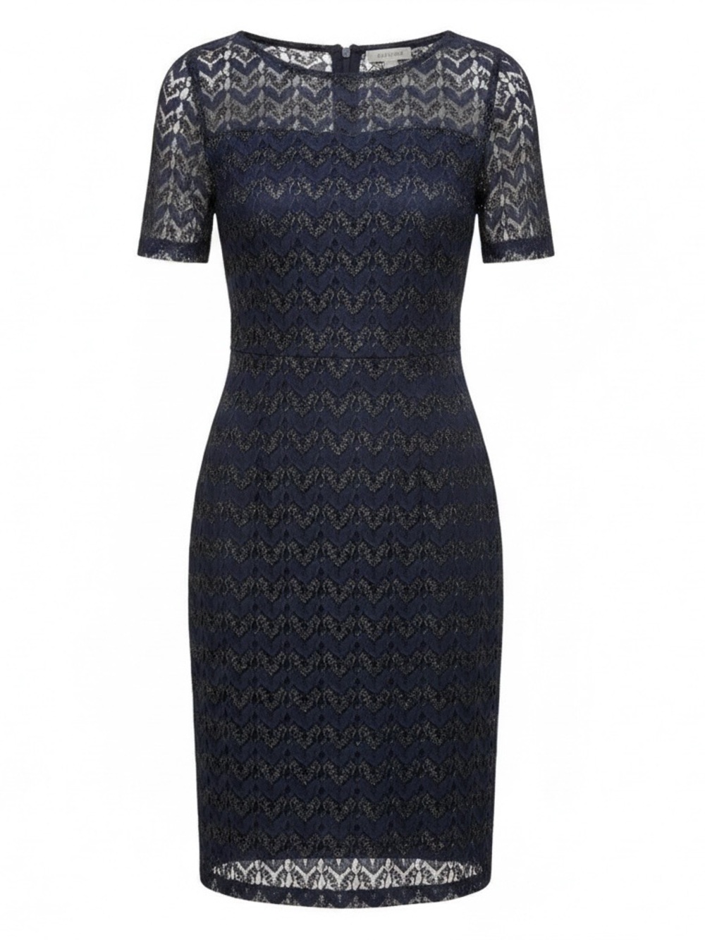 Sears Classic Navy Blue Metallic Lace Short Sleeve Dress XS